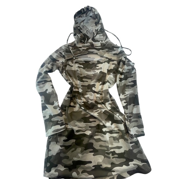 Almost Famous XL Camo Hoodie Dress Gray White Long Sleeve Drawstring Casual - Picture 3 of 7